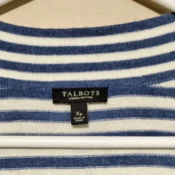 Talbots Cardigan Sweater Women's Size Xp Blue White Striped Lambswool Tight Knit - Picture 3 of 6